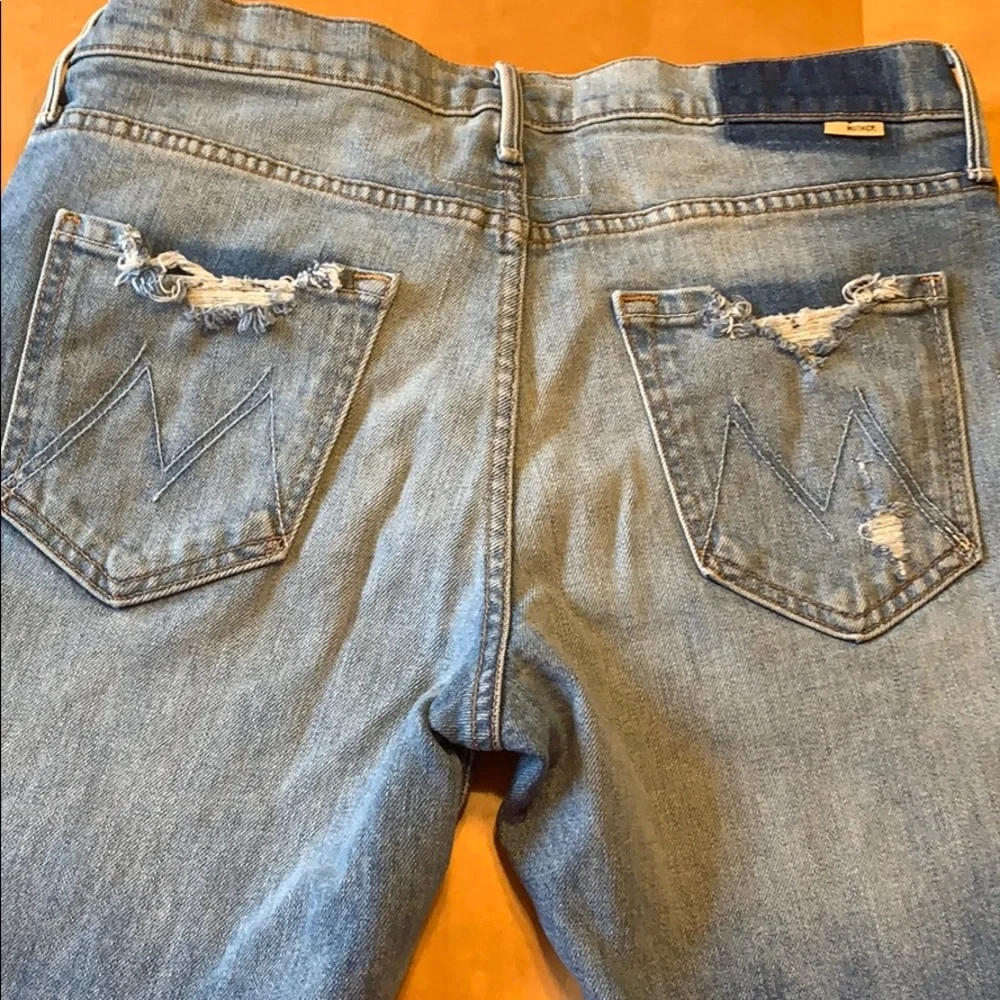 MOTHER Light Blue Distressed Straight Leg Jeans